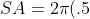 SA = 2\pi(.5)^2 + 2\pi(.5)(2) = 7.852 m^2 = 785cm^2